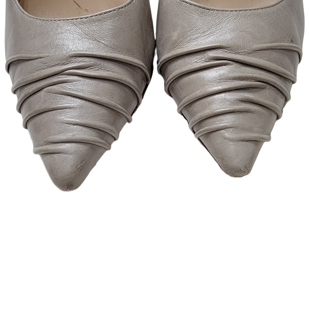 Boutique 9 Tan Mottled Leather Scrunch Toe Faux Zip Pump Heels Size 7.5 - Picture 6 of 12